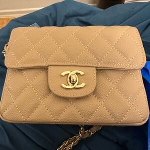 Chanel Tan Quilted Crossbody Bag with Gold Hardware